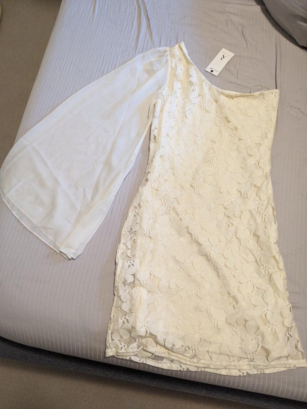 ASOS Rare London One Shoulder Lace Dress - Small, Size 4, Cream (BNWT)